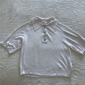 BA&SH White Collared Knit Top